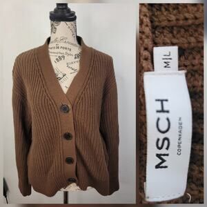 MSCH Copenhagen Jillena Cardigan Sweater Womens M/L Cable Knit Chocolate Brown